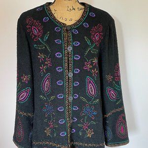Linea by Louis Dell'Olio:  Cozy Wool Sweater with Floral Embroidery, 1X
